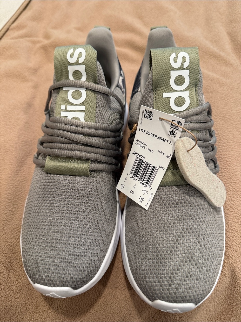 Adidas Men's Grey and Olive Slip-On Athletic Sneakers